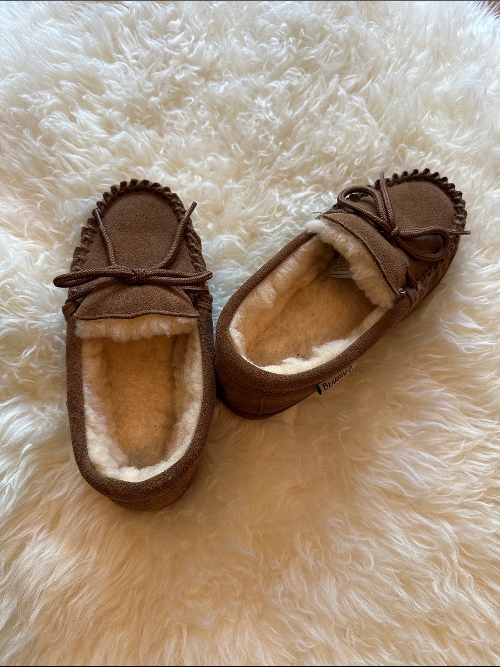 BearPaw Kids Chestnut Brown Suede Shearling Moccasins